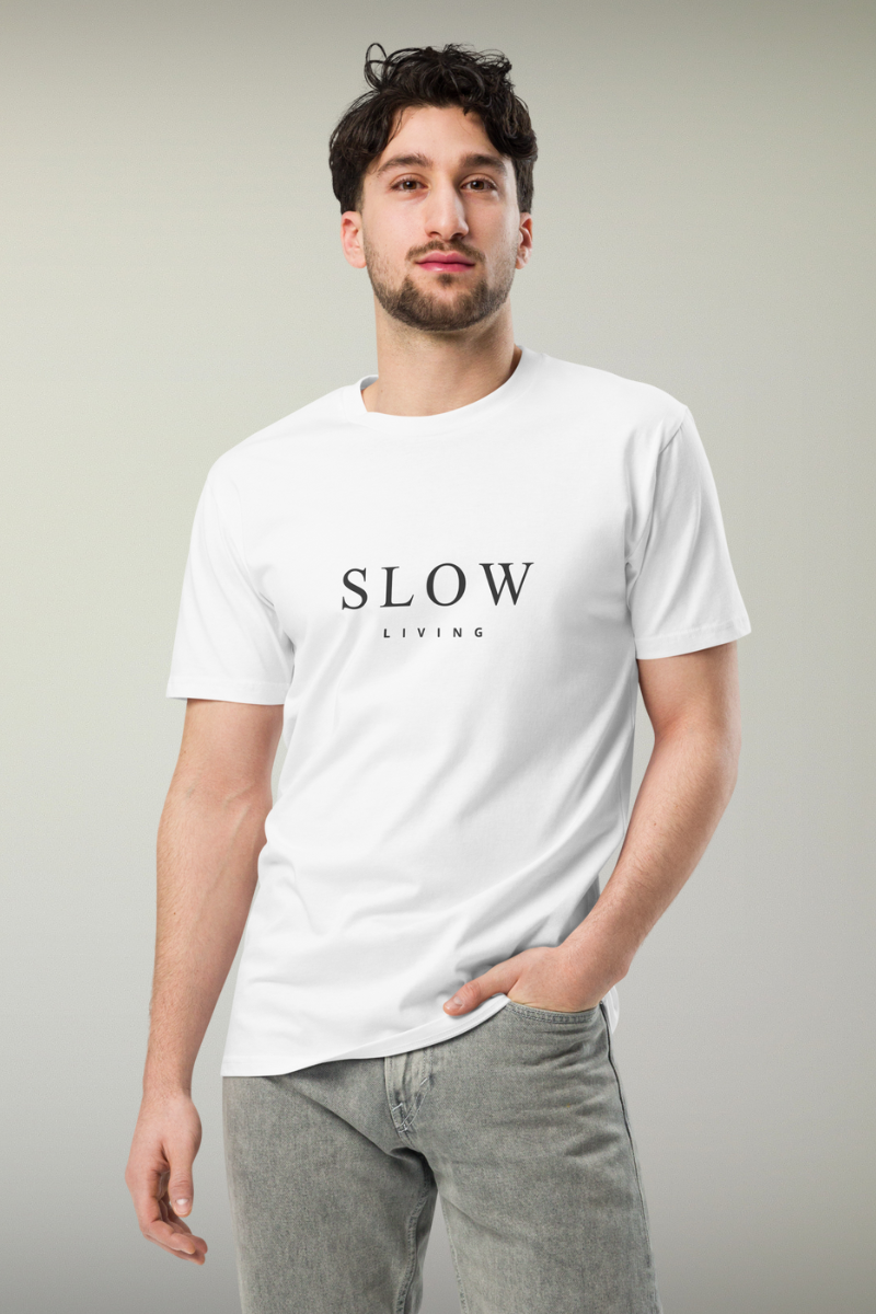 Slow Living White Genderless T-shirt