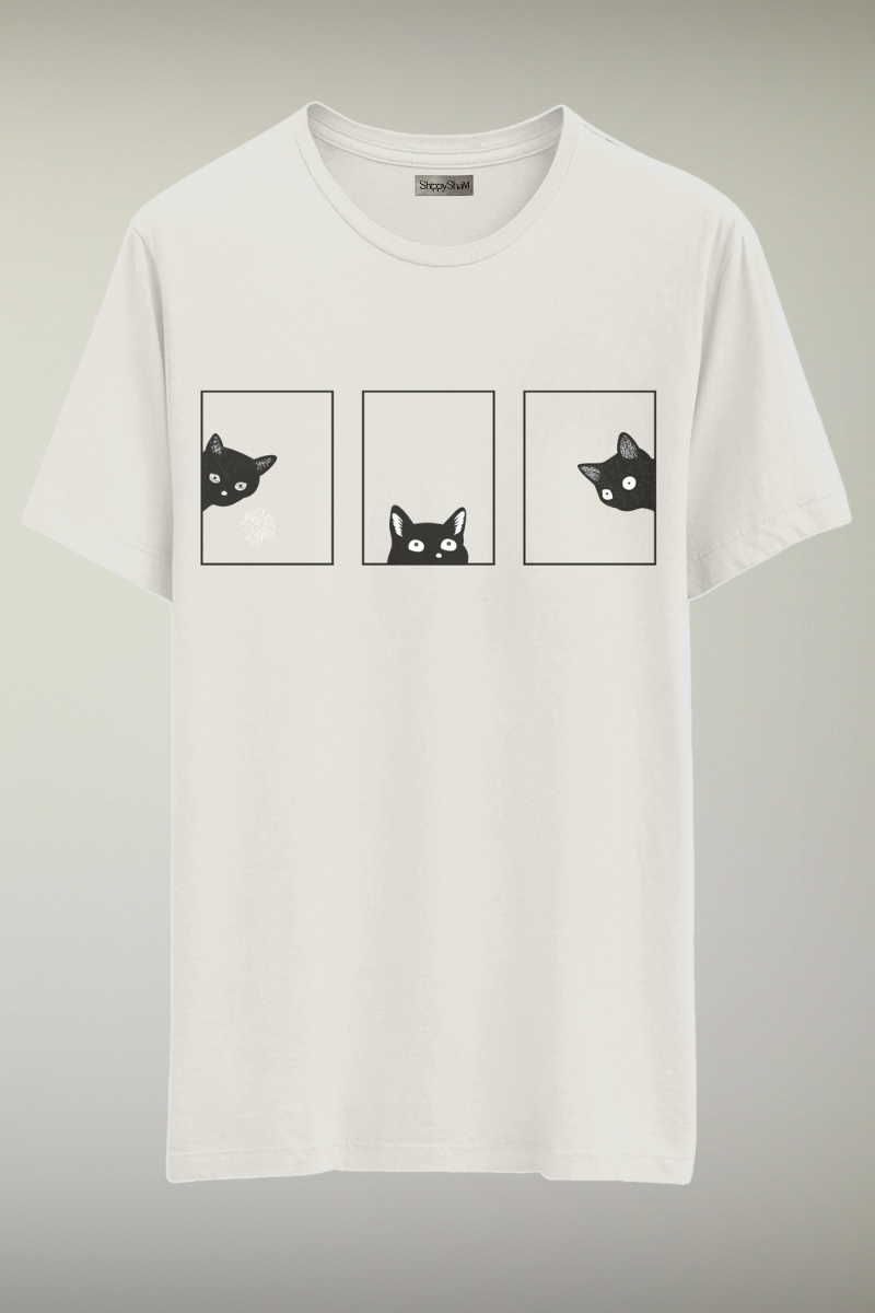 Cats Peek White Genderless T-shirt