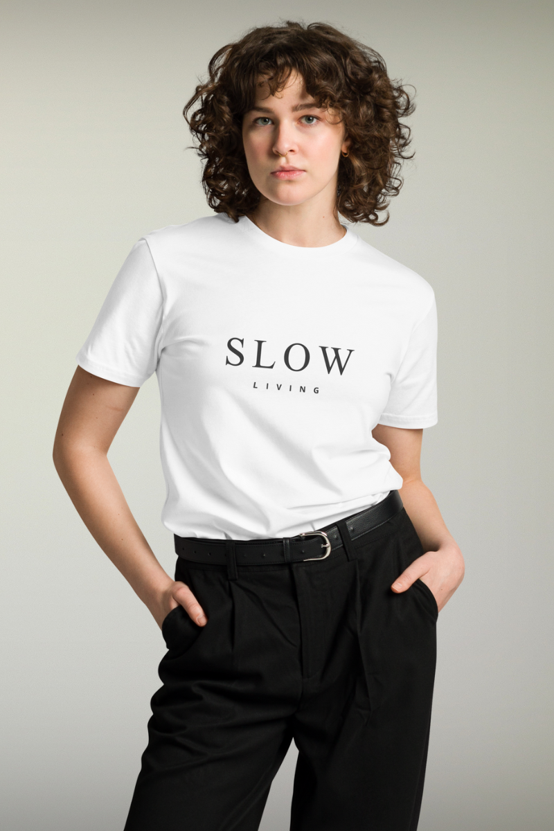 Slow Living White Genderless T-shirt