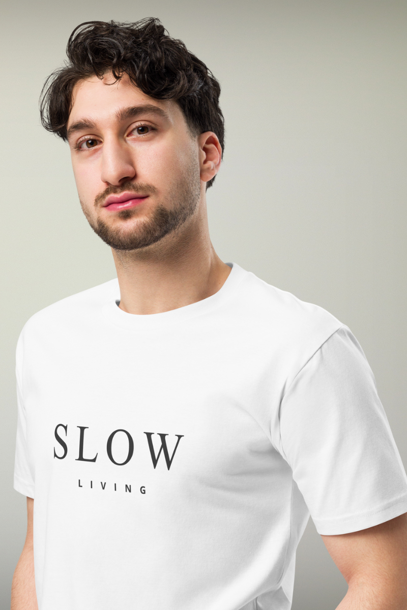 Slow Living White Genderless T-shirt