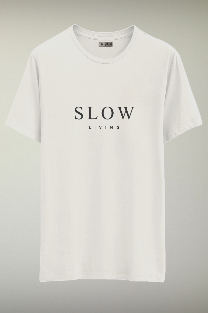 Slow Living White Genderless T-shirt