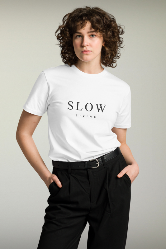 Slow Living White Genderless T-shirt
