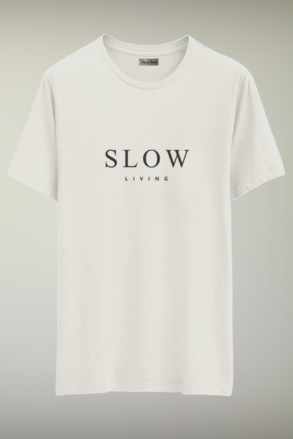 Slow Living White Genderless T-shirt